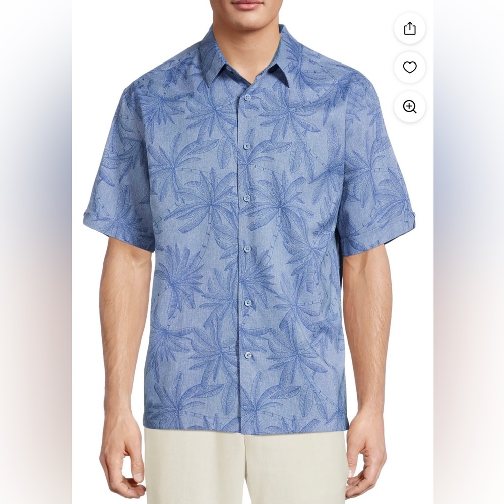 Cafe Luna Printed Tropical Woven Button Up Polo Short Sleeve Shirt Men’s 2XG